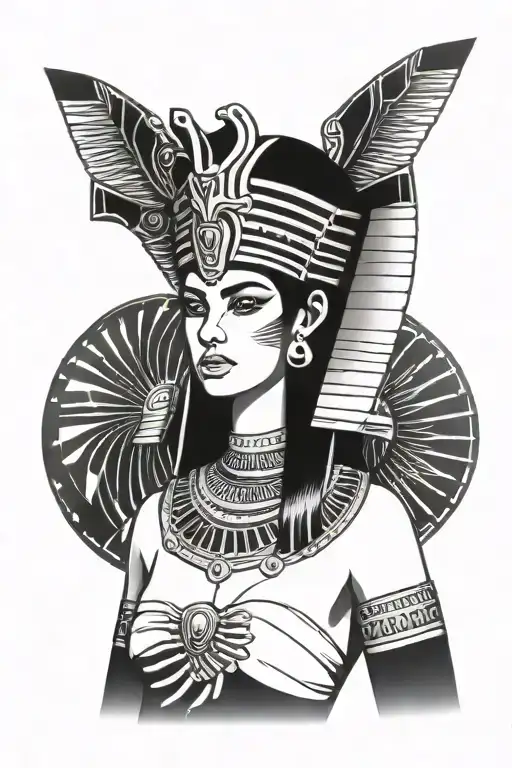egyptian goddess cleopatra front profile tattoo design idea