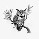 eagle owl on olive branch tattoo design idea