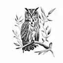 eagle owl on olive branch tattoo design idea