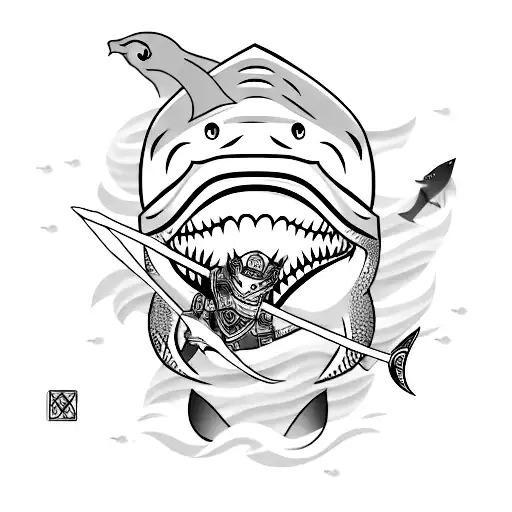 Shark in a samurai armor tattoo design idea
