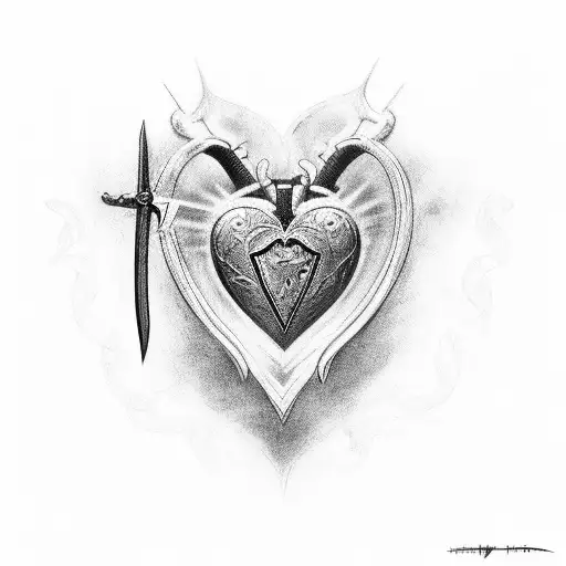 heart with sword drawing