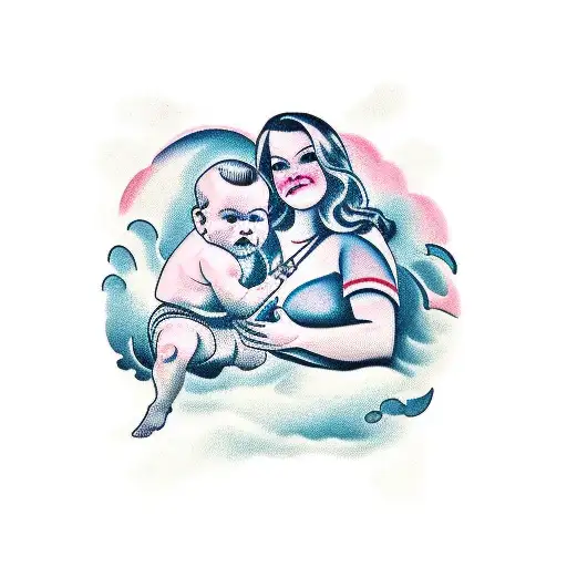 name legend in writing with baby holding moms finger tattoo design idea