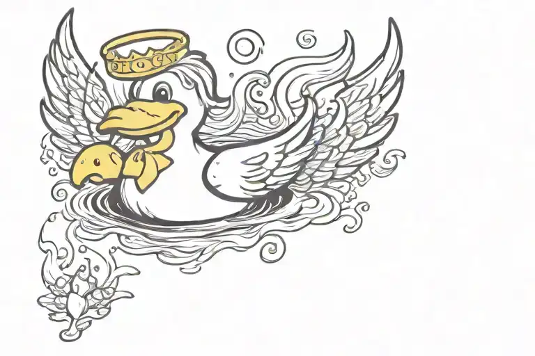 rubber ducky with an angel  halo and a devil horn tattoo design idea