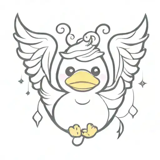 rubber ducky with a halo and a devil horn because it is half devil half angel no angel wings tattoo design idea