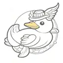rubber ducky with a halo and a devil horn because it is half devil half angel no angel wings tattoo design idea