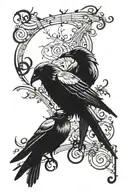 mockingbird and a crow music notes tattoo design idea