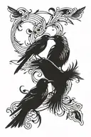 mockingbird and a crow music notes tattoo design idea