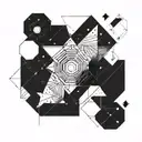 Create a geometric pattern tattoo inspired by interstellar travel, featuring abstract shapes and lines symbolizing the vastness of space tattoo design idea