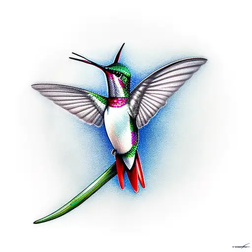 realistic hummingbird with branch of leaves ascending tattoo design idea