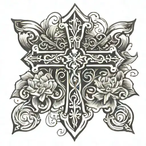 cross with gypsy logo tattoo design idea