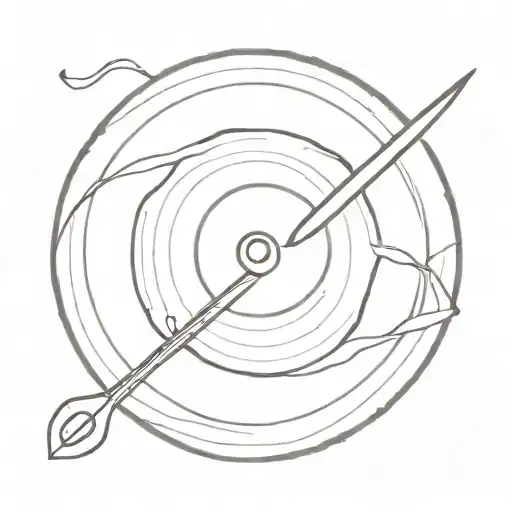 A minimalist tattoo of a vinyl record spinning with a chef's knife as the needle, representing your love for music and cooking tattoo design idea