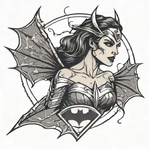 A tattoo pattern. In a batman logo, existing wonder woman logo. tattoo design idea
