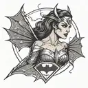 A tattoo pattern. In a batman logo, existing wonder woman logo. tattoo design idea