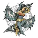 A tattoo pattern. In a batman logo, existing wonder woman logo. tattoo design idea