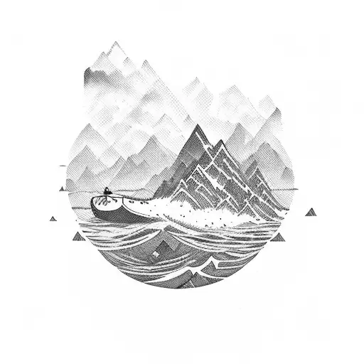 Montaña paisaje kayak tattoo design idea