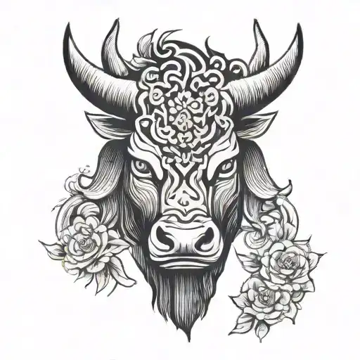 minimalist bull head with v shaped horns tattoo design idea