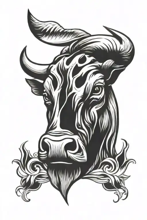 minimalist bull head with v shaped horns tattoo design idea