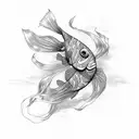 coy fish with shadow underneath, top view tattoo design idea