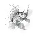 coy fish with shadow underneath, top view tattoo design idea