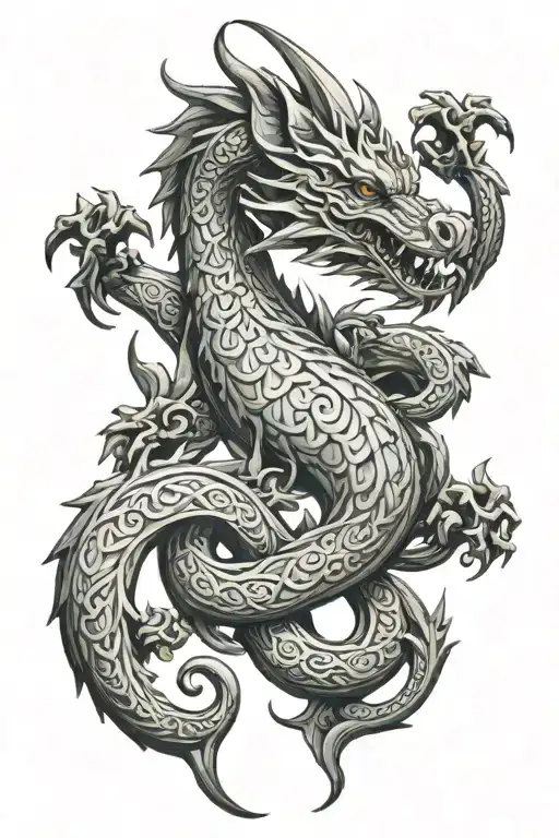 celtic pattern inspired to dragon flying tattoo design idea
