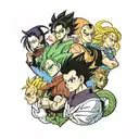 demon slayer anime characters collage with dragon ball z and hunter x hunter   tattoo design idea