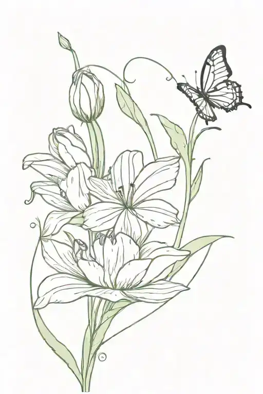 Book, white butterfly, green frog, purple tulip, needle with thread tattoo design idea