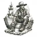 cowboy sitting on a tugboat  tattoo design idea
