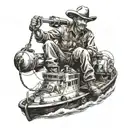 cowboy sitting on a tugboat  tattoo design idea