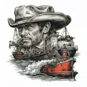 cowboy on the front of a tugboat  tattoo design idea