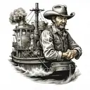 cowboy on the front of a tugboat  tattoo design idea