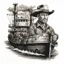 cowboy on the front of a tugboat  tattoo design idea
