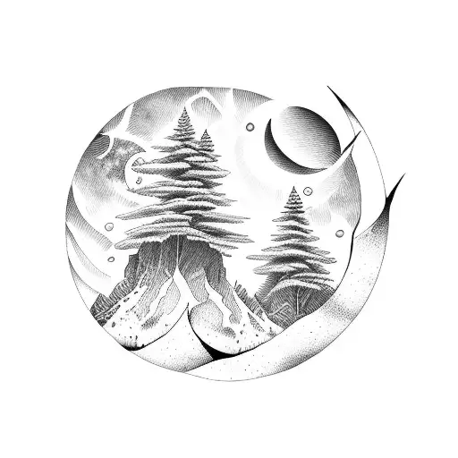 deer forest mountain moon lake tattoo design idea