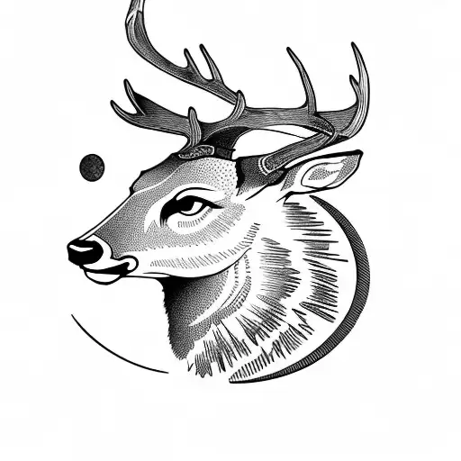 deer forest mountain moon lake tattoo design idea