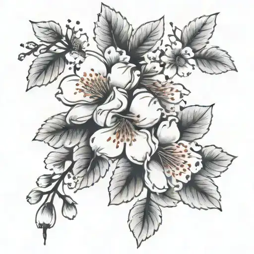 cherry blossom thigh tattoo with flowers black and white tattoo design idea