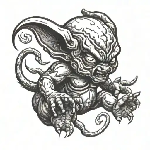 intimidating baby devil in fighting stance  tattoo design idea