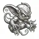 intimidating baby devil in fighting stance  tattoo design idea