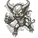 intimidating baby devil in fighting stance  tattoo design idea