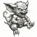 intimidating baby devil in fighting stance  tattoo design idea