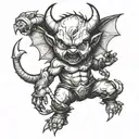 intimidating baby devil in fighting stance  tattoo design idea
