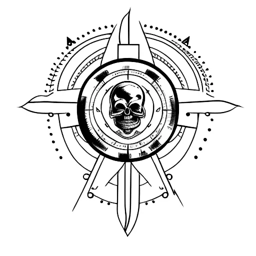 skull with compass  tattoo design idea