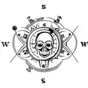 skull with compass  tattoo design idea