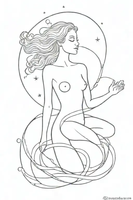 feminine cosmic energy flowing tattoo design idea