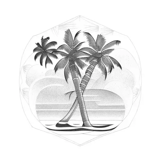 rectangle frame with palm trees inside tattoo design idea
