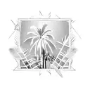 rectangle frame with palm trees inside tattoo design idea