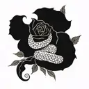 A snake intertwining with a knife through a bed of roses on the spine tattoo design idea