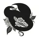 A snake intertwining with a knife through a bed of roses on the spine tattoo design idea