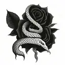 A snake intertwining with a knife through a bed of roses on the spine tattoo design idea