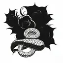 A snake intertwining with a knife through a bed of roses on the spine tattoo design idea