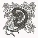 A snake intertwining with a knife through a bed of roses on the spine tattoo design idea