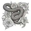 A snake intertwining with a knife through a bed of roses on the spine tattoo design idea